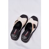 ARTIKER Elegant Ladies Leather Slippers On Wedge With Decoration Beige | Shoptok.si