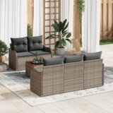 vidaXL 6-delni vrtni kavč set z blazinami siva poli ratan akacija | Shoptok.si