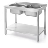 Hendi Sto sa 2 sudopere i policom, pričvršćen šrafovima, Kitchen Line, 1000x600x(H)850mm Cene
