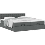 vidaXL Otomanski posteljni okvir z vzmetnicami siv 200x200 cm blago | Shoptok.si