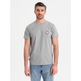 Ombre Men's printed cotton T-shirt with round neckline - light grey | Shoptok.si
