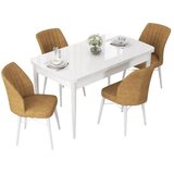 Hanah home trpezarijski set Nef, sto na razvlačenje i 4 stolice, bela ploča, kapućino tkanina Jerry | Eponuda.com