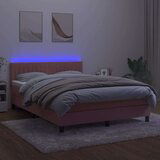  Box spring s madracem LED ružičasti 140x190cm baršunasti | shoptok.hr