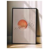 Wallxpert uramljena slika 115231, narandžasto sunce i jato ptica na bež pozadini, 50 x 70 cm, crni ram | Eponuda.com