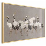  Plakat - Crane Dance - light bird silhouettes on a warm-gray textured background 90x60 Zlatni okvir | shoptok.hr