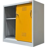 eurokraft basic Omara za okolju prijazno skladiščenje z drsnimi vrati, višina 900 mm, 1 polica, z 1 talno prestrezno kadico | Shoptok.si