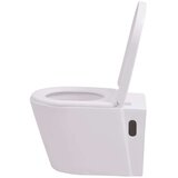 vidaXL Viseča WC Školjka z Vgradnim Kotličkom Keramična Bela | Shoptok.si