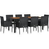  9-dijelni vrtni blagovaonski set s jastucima crni od poliratana Crna Dužina stola 190 cm | Shoptok.si