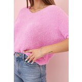 Kesi Włoski Women's sweater made of soft fluff with a V-neck and short sleeves light pink | shoptok.hr