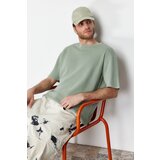 Trendyol Limited Edition Mint Men's Relaxed/Comfortable Fit Aged/Faded Effect Waffle Textured Short Sleeve T-Shirt Cene
