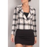 armonika Women's Ecru Double Breasted Collar Tweed Crop Jacket cene