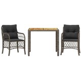  3-dijelni bistro set od poliratana s jastucima sivi Siva 90 cm table length | shoptok.hr