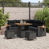 vidaXL 8-delni set vrtnih sofas s blazinami črna poli ratan akacija | Shoptok.si
