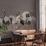  Foto tapeta - Crane dance – bright silhouettes of birds against a warm grey background with texture 196x140 Samoljepljiva | shoptok.hr