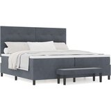  Posteljni mehanizem s posteljnino in klopjo temno siva 200x200 cm žamet | Shoptok.si