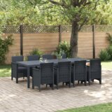 vidaXL 9-delni vrtni jedilni set s blazinami antracitne barve poli ratana | Shoptok.si