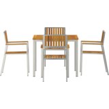 vidaXL 5-delni set za zunanjo jedilnico iz trdega akacijevega lesa, Zunanja jedilna miza 90x90x74,5 cm iz trdega akacijevega lesa, Zložljivi vrtni stoli, 4 kosa iz trdega akacijevega lesa in kovine | Shoptok.si