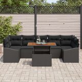 vidaXL 8-delni set vrtnih kavčev z blazinami črn in naravni les | Shoptok.si