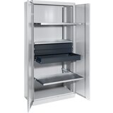 eurokraft pro Omara za material, širina 950 mm, 3 izvlečne police, 3 predali, vrata svetlo siva | Shoptok.si