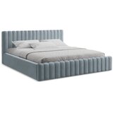 Makamii Svetlo modra oblazinjena zakonska postelja s prostorom za shranjevanje z letvenim dnom 140x200 cm Lemi – | Shoptok.si