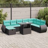  Vrtna garnitura - 9-dijelni set vrtnih sofa poliratan i bagrem s jastucima sivi - Crna sa spremištem 1 | shoptok.hr