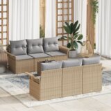 vidaXL 7-delni pohodniški kavč set s blazinami bež poli ratan | Shoptok.si