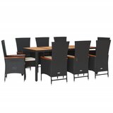  9-dijelni vrtni blagovaonski set s jastucima crni od poliratana Crna Dužina stola 190 cm | shoptok.hr