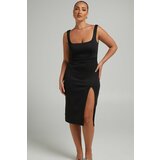 Madmext Black Straps and a Slit Detailed Midi Dress cene