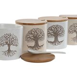 Zdjela za Šećer Home ESPRIT Bijela Bež Bambus Gres Keramika 9 5 x 9 5 x 9 5 cm (4 kom.) | shoptok.hr