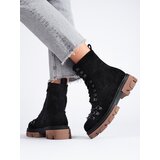 VINCEZA Suede knotted workers black Cene