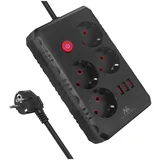 power strip, 4-socket extension cable + 3xUSB, 110-240V AC 50 /60Hz, 2.1A max 2500W, 3m, black, MCE393 B