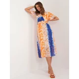 Fashion Hunters Orange blue patterned dress with belt