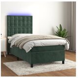 vidaXL Box spring postelja z vzmetnico LED tem. zelena 90x19 Cene