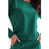 Numoco 189-13 Long-sleeved sweatshirt dress with pockets – comfortable cut with a neckline at the back – green | Shoptok.si