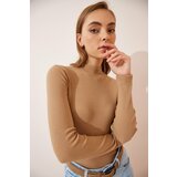 Happiness İstanbul Women's Biscuit Turtleneck Ribbed Knitted Blouse Cene
