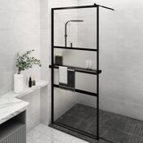 vidaXL Pregrada za tuš s polico črna 100x195 cm ESG steklo in aluminij | Shoptok.si