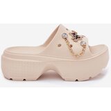 Boto Ladies Foam Slippers On Massive Platform With Golden Pins Beige Ivoriel | Shoptok.si