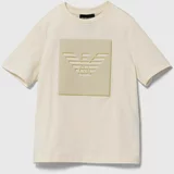 Emporio Armani Otroška bombažna kratka majica bež barva