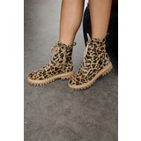 Trendyol Leopard Patterned Brown Lace-Up Flat Low Heel Ankle Boots | shoptok.hr