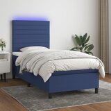 vidaXL Box spring postelja z vzmetnico LED modra 90x200 cm blago Cene