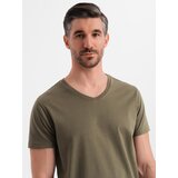 Ombre Men's BASIC classic cotton T-shirt with a serape neckline - dark olive | Shoptok.si