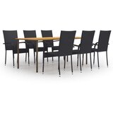 Poli 7-dijelni vrtni blagovaonski set od poliratana crni | shoptok.hr