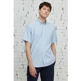 ALTINYILDIZ CLASSICS Men's Light Blue Comfort Fit Comfy Cut Buttoned Collar Check Short Sleeve Shirt. Cene