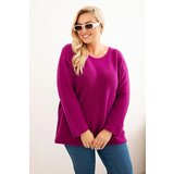 Kesi Włoski Plus size women's sweater with a boat neck dark purple Cene