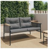 vidaXL Vrtna klupa s jastucima 116 cm crna čelična | shoptok.hr
