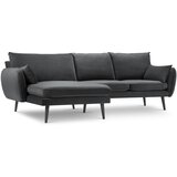 Kooko Home tamnosiva baršunasta kutna garnitura s crnim nogama Lento, lijevi kut | shoptok.hr