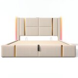 Lumor Postelja s predalom 180x200 cm iz lana – z LED osvetlitvijo, polnjenjem in letveno podlago – bež, (22151364) | Shoptok.si