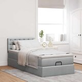 vidaXL Otomanski posteljni okvir z vzmetnico siv 90x190 cm blago | Shoptok.si