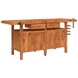  Radni stol s ladicama i škripcima 192x62x83 cm od drva bagrema | shoptok.hr