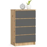 AKORD Komoda, 4 Predali, Hrast Artisan/Siva, (5000332377) | Shoptok.si